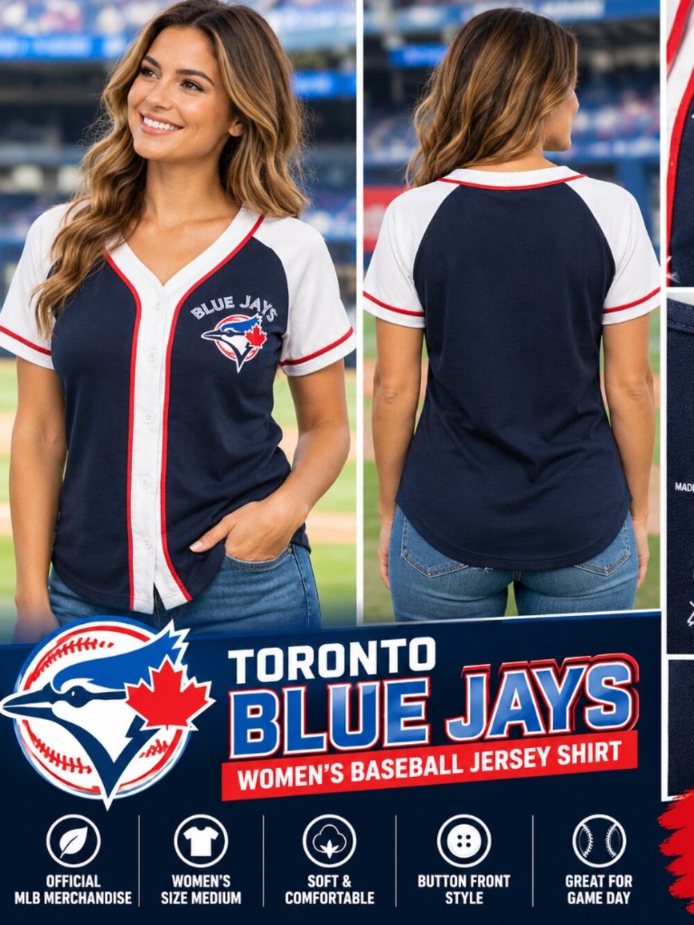 Toronto Blue Jays MLB Women’s Baseball Jersey Shirt – Medium
